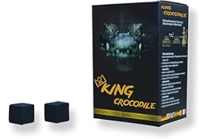 King Crocodile Carbón de coco con larga duración de combustión, 25x25 mm, carbón natural sostenible, poca ceniza, baja generación de humo, cubo de carbón en calidad premium (gastro, 10 kg)