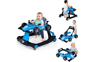 GOPLUS 4-i-1-lära-gå-vagn för bebisar, höjdjusterbar med ljus och musik, baby walker, bilformad med justerbar hastighet, för bebisar från 6 månader
