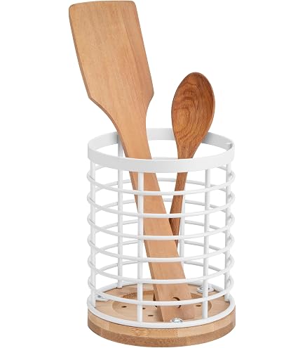 Porte-ustensiles En Bois D'acacia Tournant 360° - 15x15x18,3 Cm - Organisateur De Comptoir Cuisine