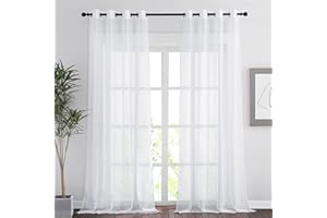 PONY DANCE Rideau Voilage Blanc - Rideaux Transparent Inetrieur ou D'extérieur Décoration de Maison Chambre Jardin Romantique Elégant à Oeillets, L 137 x H 213 cm, 2 PCs