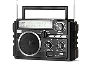 PRUNUS J-02 Poste Radio Portable Survie FM/AM/SW, Radio Portable Rechargeable avec Batterie 1800 mAh ou Piles D, TransistorRadio à Deux Antennes, Les Panneaux Solaires, Bluetooth 6.0/Carte TF/USB