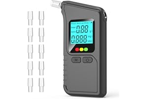 ‎WAGXOEY Wagxoey Alkoholtester, Promillemessgerät Alkoholtester Polizeigenau Professioneller, Tragbarer Alkoholmessgerät mit 10 Mundstücken Digitaler LCD-Anzeige, Atemalkoholtester Heim Partygebrauch