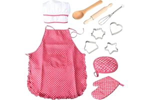 HAJXXMM 11 PCS Kids Baking Set, Kids Cooking and Baking Sets,DIY Cooking Suit Toys, Kitchen Costume Role Play Playset with Apron, Chef Hat, Glove Chef Hat Cooker Dress Up Children Toy Gift for 3-6Years