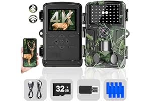 Lutranstra Cámara de caza, 4 K/60 MP HD, cámara de caza con aplicación de transferencia de teléfono, gran angular de 130°, 46 ledes infrarrojos sin brillo, cámara de animales salvajes, IP66