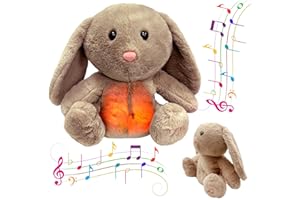 FORTIVAE Breathing Koala, Anxiety Bear, Soothing Koala for Adults, Breathing Otter Sleep Buddy with Calming music, Light, Soft Plush Toy, Gift for Baby and Adults(Rabbit)