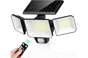 FOMYHEARD Lampe Solaire Exterieur Detecteur de Mouvement, 229 LEDs Lumiere Solaire Exterieur avec Télécommande, Tête Pivotante Eclairage Angle 270°, 3 Modes IP65 Étanche Projecteur Solaire pour Jardin