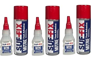 SUF-FIX MAKE BUILDINGS MEANINGFUL SUF-FIX 3x Mitre Adhesive Spray and Gel Two-Unit Kit | 50g Adhesive 200ml Activator Spray Instant Gluing | Fast Adhesives Kit for Wood, Glass, Plastic, Leather, Metals (Clear, Pack of 3)
