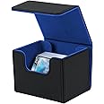 Mcbazel Deck Box for MTG Cards, Fits 100+ Single Sleeved Cards, PU Leather Deck Box Storage Case, Black & Blue
