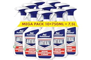 P&G PROFESSIONAL Antikal Spray Anti-Calcaire Nettoyant Désinfectant, Paquet (10 x 750ml), Brillance Éclatante En Un Passage Sans Rinçage, Sans parfum, Détartre le Calcaire et les Résidus De Savon