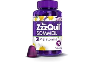 ZzzQuil Sommeil, Mélatonine (1mg), Complément Alimentaire à base de Valériane, Camomille et de Vitamine B6, Gommes arôme naturel fruits des bois, 72 gommes
