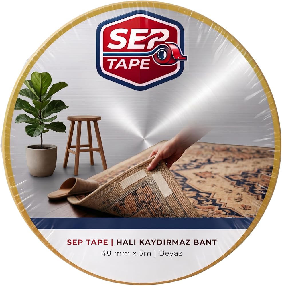 Halı Kaydırmaz Bant, Halı Yapıştırıcı Bant 5 metre uzunluk x 48 mm genişlik | Çift Taraflı Bant, Köpük Bant, Ekstra Güçlü