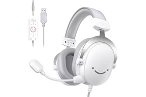 FIFINE 3.5mm/USB Gaming Headset for XBOX,PC,PS4/PS5,7.1 Surround Sound Wired Headphones with Soft Earmuffs,Volume Control,Detachable Microphone for Streaming,Video Creation-AmpliGame H9 White