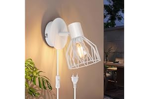 Kimjo Applique Murale Intérieure avec Interrupteur et Prise - Lampe Murale Salon Applique Murale Chambre Blanc E14 - Aplique. Intérieur Murale Industrielle - Luminaire Mural Interieur non Ampoule