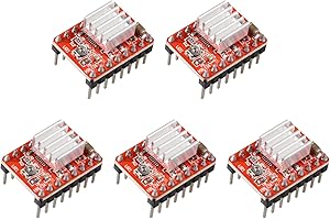 Jopto StepStick A4988 Motor-Treiber, kompatibel mit Arduino Stepper mit Mini-Kühlkörper für 3D-Drucker Controller Reprap Ramps1.4, Rot, 5 Stück