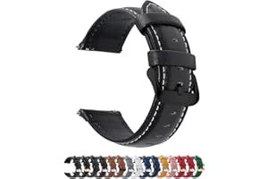 Fullmosa Cinturino in Pelle 22mm per Orologio, Cinturini Smartwatch Compatible con Huawei Watch GT 2/3 46mm, Samsung Galaxy Watch 46mm, Galaxy Watch 3 45mm, Amazfit GTR 2e, Nero + Fibbia Nera