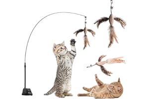 Aohcae Interaktywna Zabawka dla Kota z Piórem, Dzwonki, Magiczna Różdżka, Inteligencja, Samodzielne Zajęcie, Przyssawka