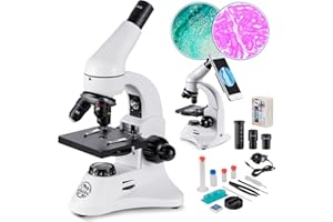BEBANG Microscope, 2000X Metal Optical Microscope for Adults Kids Students with Slides Kit Pro Biological Microscopes School Home Education Tool