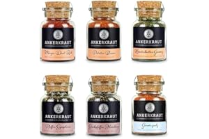‎ANKERKRAUT Ankerkraut Grill Set 6 Gewürze, das BBQ Starter-Set für leidenschaftliche Griller und Grillerinnen, Geschenk für Männer und Frauen, mehr als 0,5kg Gewürze, 6 Gewürzgläser enthalten