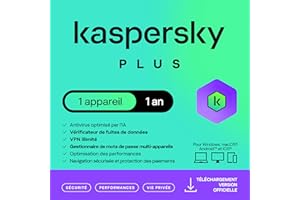 KASPERSKY LAB Kaspersky Plus Internet Security 2025 | 1 appareil | 1 an | Anti-Phishing et Pare-feu | VPN illimité | Gestionnaire de mots de passe | Protection bancaire| PC/Mac/Mobile | Code d'activation par email