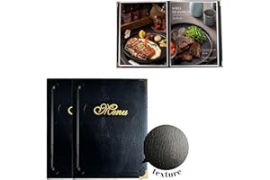 GlimVilo Lot de 2 Porte-Menus A4 – Simili Cuir Écologique – 14 Vues Ajustables – Noir – Livre de Menus Élégant et Durable pour Restaurants, Cafés, Bars, Hôtels