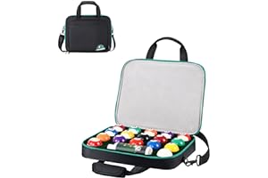 PEKREWS Pool Ball Case, Padded Billiard Carrying Bag Travel Storage Box with Carry Handle and Shoulder Strap, Holder for One Set of Billiards Balls 2-1/4'' and Accessories, Black (Bag Only)