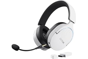 TRUST GAMING GXTrust 491W Fayzo Cuffie Gaming Wireless Bluetooth + 2.4 GHz, Audio Surround 7.1, Batteria da 22 Ore, 35% Plastica Riciclata, RGB Cuffie Bluetooth Over Ear PC PS5 PS4 Switch - Bianco