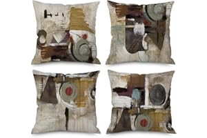 EMPO Geometryczne dekoracyjne poszewki na poduszki w stylu vintage, 4 szt., 45 x 45 cm, do salonu, na kanapę i łóżko (abstrakcyjna farba olejna)