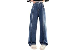 FEOYA Girls Baggy Wide Leg Ripped Jeans - Casual Denim Pants With Loose Straight Fit