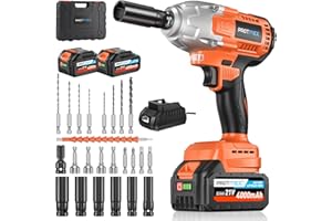 Protmex pistola de impacto bateria - 665Ft-Ibs (900N.m) 1/2 inch llave de impacto, 21V pistola impacto bateria con 2×4.0Ah Batería Para Coche Familiar/Camioneta/Cortacésped