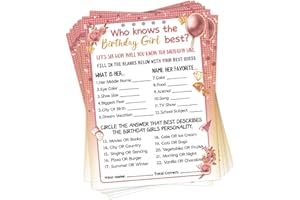 HOMANGA Who Knows The Birthday Girl Best, Would She Rather, Birthday Game Cards for Girls Hers Women's Sleepover Party - 15x20cm Set of 30 (Pink & Rose, Double-sided)