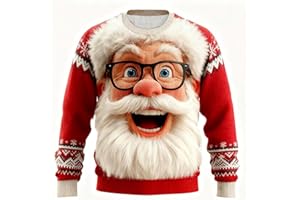 GENERIC Christmas Jumpers for Men UK 3D Santa Claus Novelty Knitted Xmas Sweater Casual Crew Neck Long Sleeve Jumper Tops Funny Ugly Mens Winter Holiday Oversized Pullover Sweatshirt Knitwear