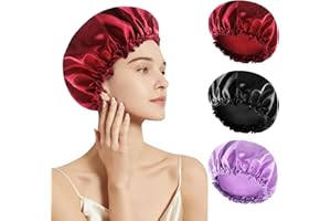 Kieswan 3 Stück Seidenhaube zum Schlafen, Verstellbare Satin Haarhaube Schlafhaube, Weiche Silk Bonnet Schlafmütze Atmungsaktive Sleep Cap, Damen Lockenhaube zum Schlafen