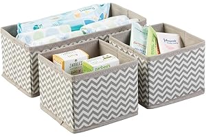 mDesign lot de 3 boîtes de rangement – trois organiseurs, deux tailles – système de rangement universel pour accessoires (couches, chiffons, ustensiles, etc.) – taupe / nature