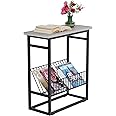 Arrow Crafts Small Side Table for Small Spaces with Magazine Holder Rustic Slim Little Thin Table for Living Room, Bedroom, Sofa-Light Grey