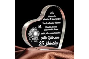 ‎GIFTASY Giftasy Geschenk zum 25. Geburtstag Frau - Acrylherz Tischschmuck, 25. Geburtstag Deko, Geburtstagsgeschenk für 25 jährige FrauSchwester Tochter Beste Freundin