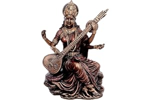 Sri Krishna Culture Kleine Saraswati-Spiel-Sitar-Höhe, 7,6 cm, Antik-Finish, für Auto- und Heimdekoration