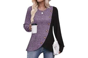 Flikity Ladies Jumpers Casual Crew Neck Tops Womens Long Sleeve Tops Buttons Side Tunic Sweatshirts Pullover Lightweight Sweaters Spring Autumn Winter Clothes S-3XL