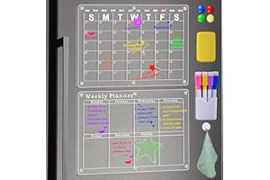 PIMDYGO Calendrier Magnetique Frigo,2 Pièces Tableau Magnetique Frigo,Planning Frigo Magnetique Avec 8 Marqueurs 1 Gomme 1 Porte-Stylo,Calendrier Frigo Pour La Planification Des Menus Et La Liste Des Courses