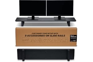ULTRARM Moodular Wooden Monitor Stand 45.6” (116cm) Large Desk Organizer with Metal Slide Rails for Drawer, Tray, Laptop, Tablet, Phone & Headphones Customizable Riser for Organized Workspace Black