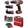 Einhell Akku-Bohrschrauber TE-CD 12/1 3X-Li 39 (30 Nm, 2 Gänge, abnehmbares 10 mm-Bohrfutter, inkl. 34-tlg. Bit-Set, 5 Holzbo