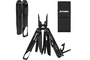 FLISSA Multiherramienta de Alicate, 15 en 1 Alicate Multiuso, Herramienta Multifuncional Plegable, Acero Inoxidable, con Bolsita Oxford, Perfecto para Acampada, Senderismo,etc. (Negro)