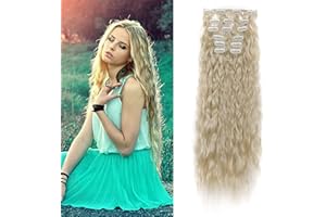 Cybelleza Dopinki do przedłużania włosów z klipsami, 50 cm, jak prawdziwe włosy, 6 pasm, falowane, w korzystnej cenie, falowane, syntetyczne włosy dla kobiet, platynowy blond