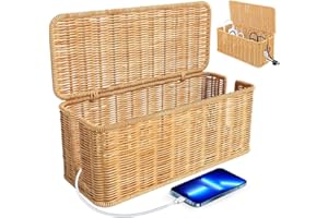 RUIOOMEEP Handgemachte Kabelbox, Handgemachte Rattan Kabelmanagement Box – Unter Schreibtisch Organizer für TV Drähte, Power Strip, Kabelsalat Verstecken, Kindersicher & Haustierschutz – Für Büro und Haus
