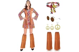 Anxicer 70er Jahre Damen Hippie kostüm: Hippie Kleidung 60er 70er Jahre Bekleidung - Kleid Disco Outfit Faschingskostüme Mädchen für Fasching Karneval Party