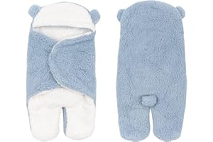 TURMIN Sacco a Pelo per Bambini, 2.5 Tog Sacchi Nanna con Cappuccio Unisex Ragazzi Ragazze Coperta Indossabile Avvolgere in Peluche Simpatico Orso Swaddle Neonato Essenziale-Blu-S(0-3 Mesi)