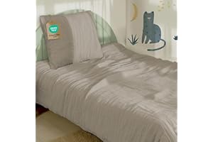 Dreamzie Parure de Lit 135x200 Enfant en 100% Coton - Housse de Couette Gaze de Coton 135x200 cm + Taie d'oreiller 80x80 cm, Certifié Oeko-TEX - Couleur Taupe