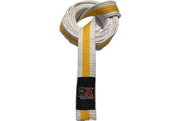 TEKKA BUDO ceinture d'arts martiaux blanc-jaune Kids Soft - ceinture de couleur douce, facile à nouer - ceinture enfant rayures centrales - Karaté Judo Taekwondo Ninjutsu Ju Jutsu