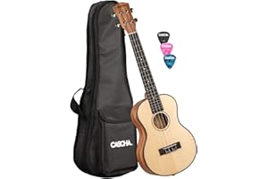 CASCHA Tenor Ukulele, Massive Fichtendecke, Solid Top, Hawaii Gitarre Set mit Aquila-Saiten, Zubehör, Tasche und 3 Plektren