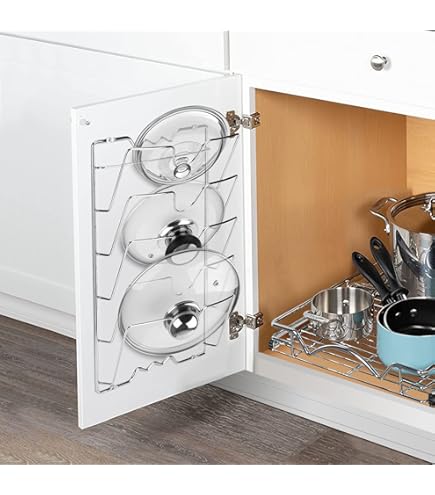 Porte Couvercle Support Pour Couvercles De Casserole - Rangement Porte Ou Mur, Fer Chromé, Gain De Place Cuisine - 40.7x25.7cm Support Couvercle Cuisine