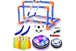 OWN1ONE Kids Hover Football Hockey Set, Hover Football Gifts for Boys, 4 in 1 Rechargeable Floating Football Games with LED Light, Hover Hockey Soccer Balls Toys for Boys Kids Age 6 7 8 9-12 Year Old